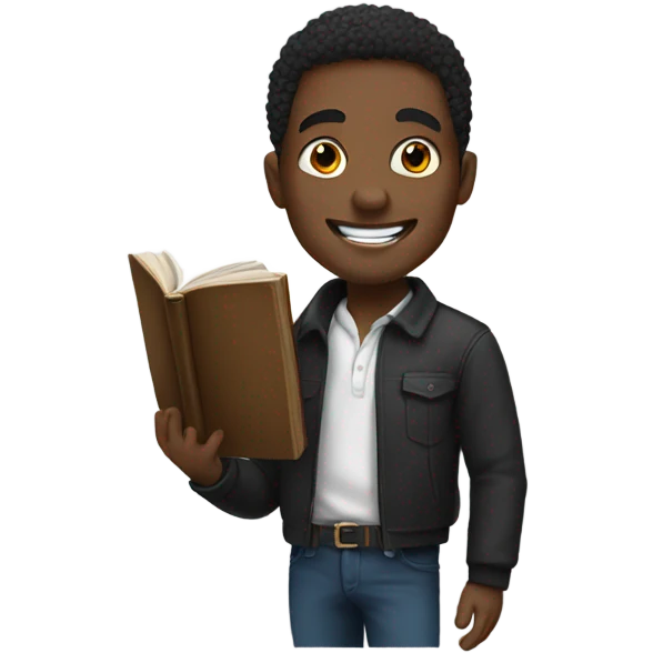 Black guy holding up a book with a smile emoji