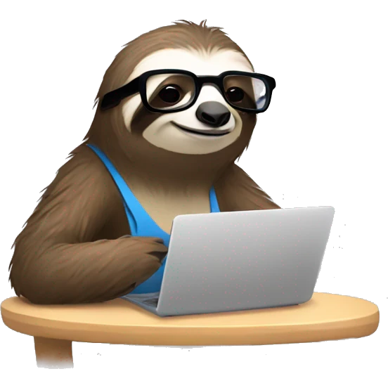 tired sloth wearing glasses with laptop and espresso tonic emoji