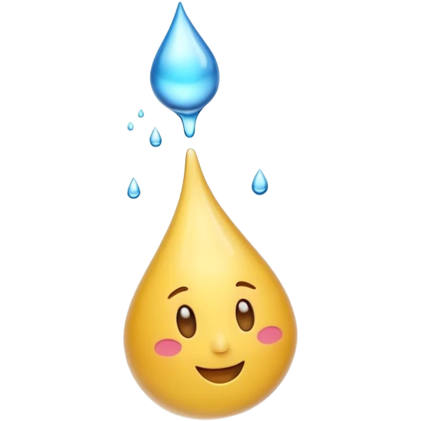 3D iPhone style emoji of a liquid drop falling, glossy and translucent, mid-air motion, isolated on white background, soft shadows, high detail, playful and cute. emoji