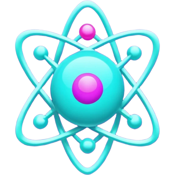 minimalistic atom, neon purple (#8B5CF6) and cyan (#00E0FF), representing Atom team creativity and innovation, clean tech design emoji