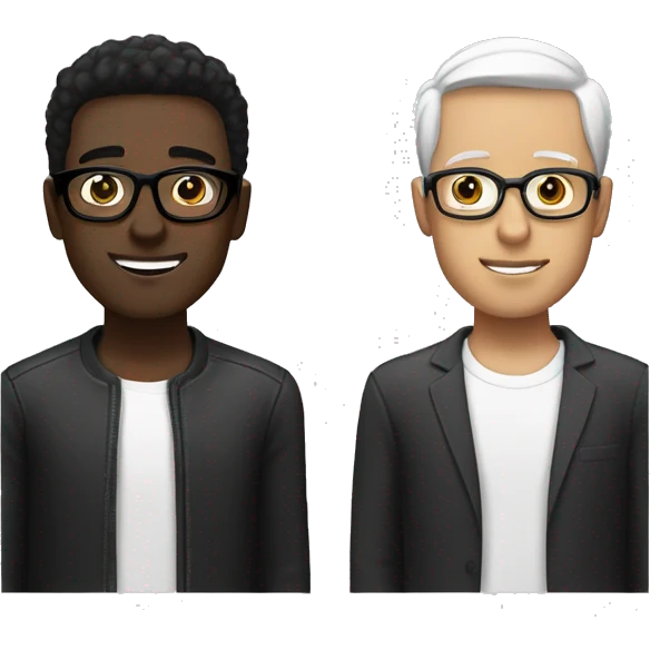 Man with brown skin and black hair, also another man with white skin and black hair with glasses in your face  emoji