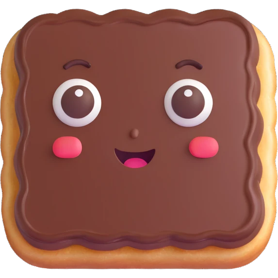 Rectangular chocolate mini pastry, palav mischievous eyes, tilted slightly, small grin, text above: "ПАСТИЧКА", chibi style, Twitch emoji style, transparent background, colorful

 emoji