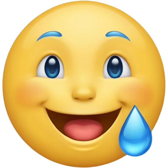 Emoji, yellow round laughing face, blue tears of joy on it  emoji