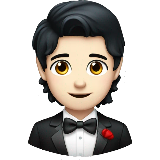 Pretty Pale Boy with blue eyes, shiny black hair and wearing Tuxedo with red bowties emoji