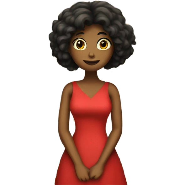 yellow woman, dark matted hair, red dress, worms emoji