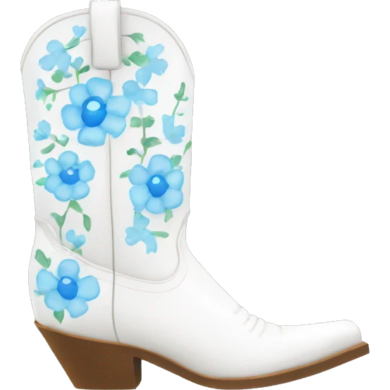 White cowgirl boots with light blue flowers emoji