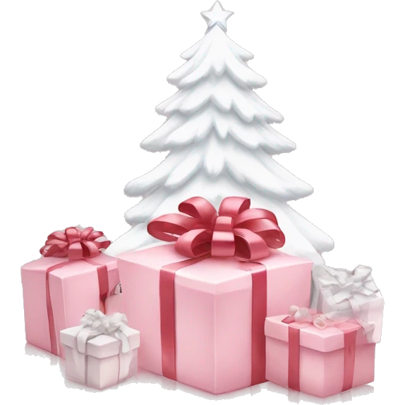 Light pink Christmas gifts under a white Christmas tree  emoji