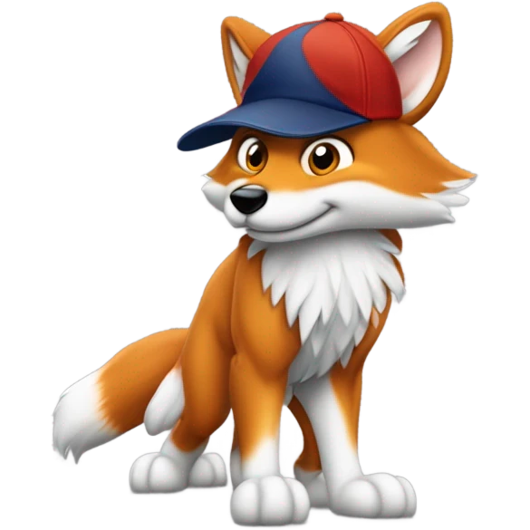 Jeune Furry renard / mignon / allongé sur le dos les qu’âtres pattes en l’aire / musclé / casquette yankees  emoji