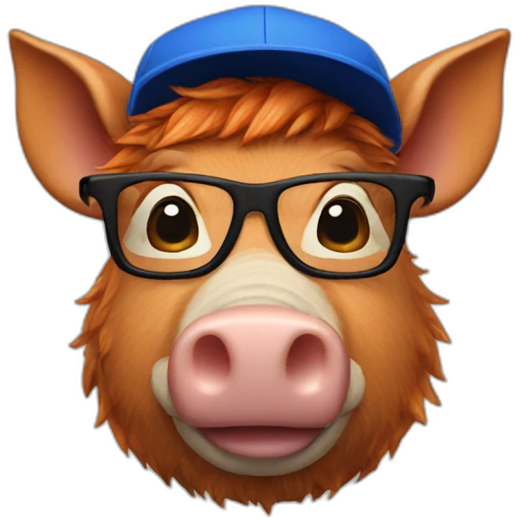 ginger boar with blue cap and glasses emoji