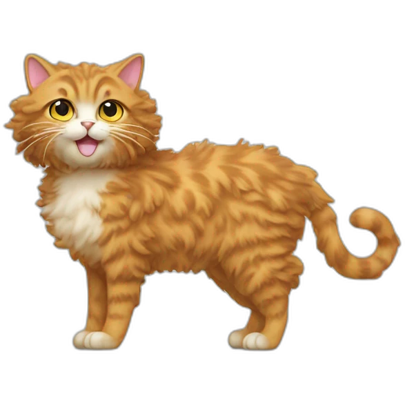 Curly Cat standing from the side and curly fur emoji