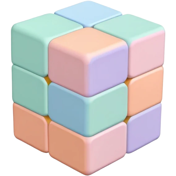 A 3x3 Rubik's Cube with pastel colors: light pink, baby blue, mint green, lavender, light yellow, peach, minimalist iOS emoji style emoji