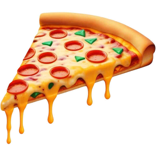 Emoji: A slice of pizza with glowing neon cheese drips. The crust is crispy but has small, futuristic circuits embedded, as if it’s a snack from the future. Bright and playful cyberpunk colors. emoji