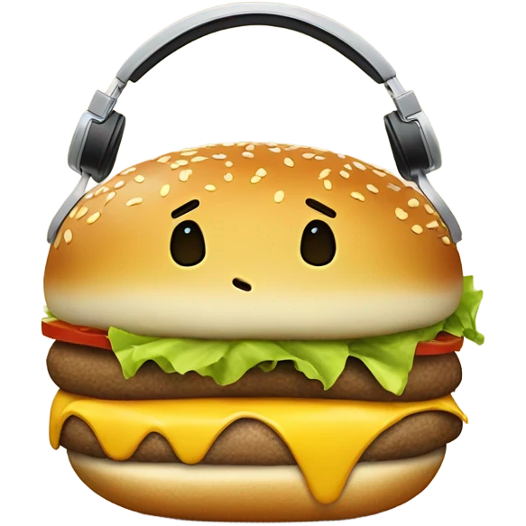 cheeseburger man in pain and crying wearing headphones emoji