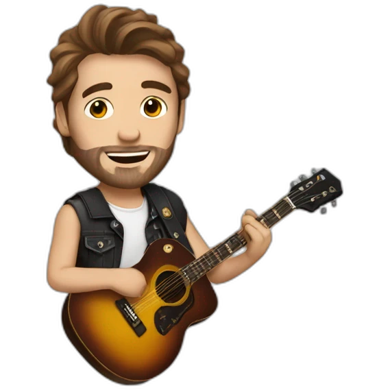 white rock star man with brown hair with tattoos with a guitar emoji