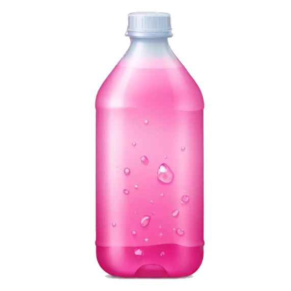 plastic bottle with crystaline pink liquid sticker