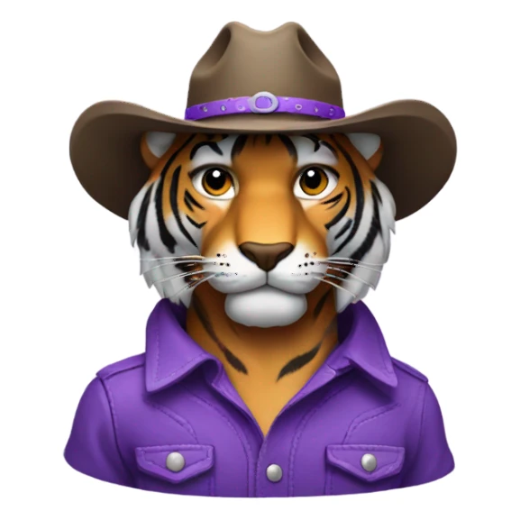 Purple tiger wearing a cowboy hat sticker