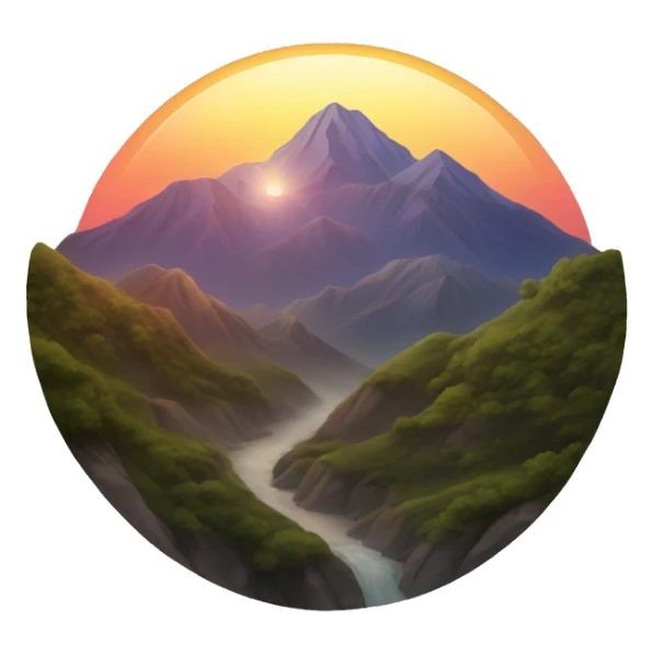 A mountain range with a sunset  sticker