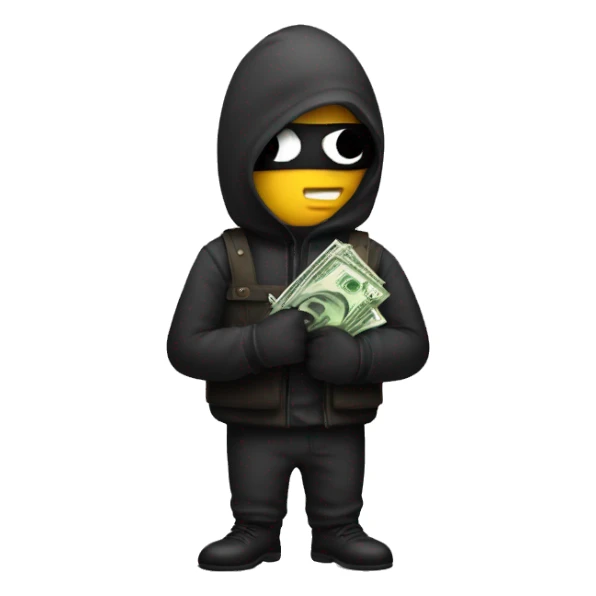 A robber with a money bag sticker