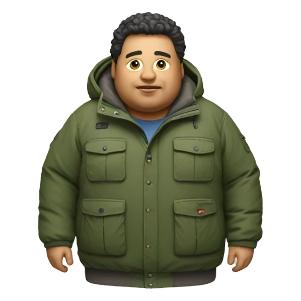 Fat man with Napapijri Rainforest Jacket sticker