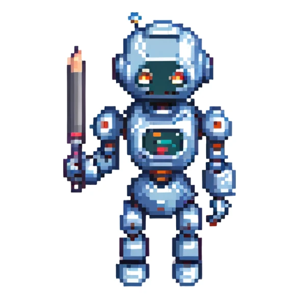 robot holding a pen sticker