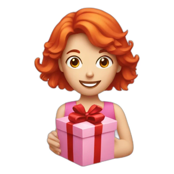 red head person holding a gift sticker