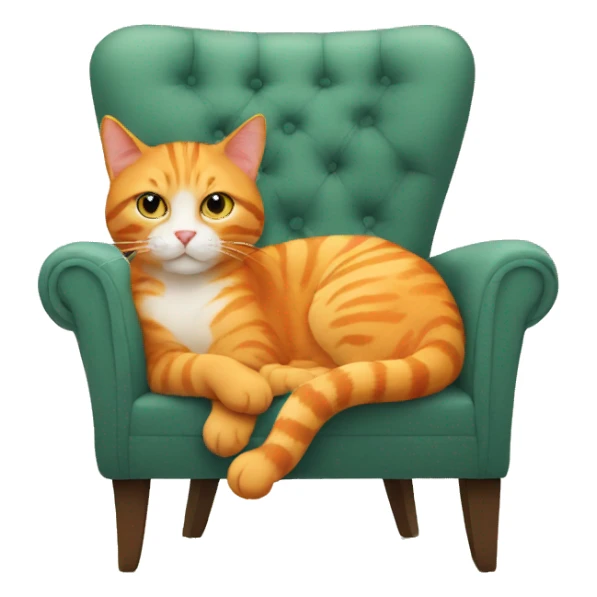 orange cat drinking tea looking at camera sitting in a chair sticker