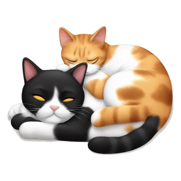 calico cat sleeping with black cat sticker