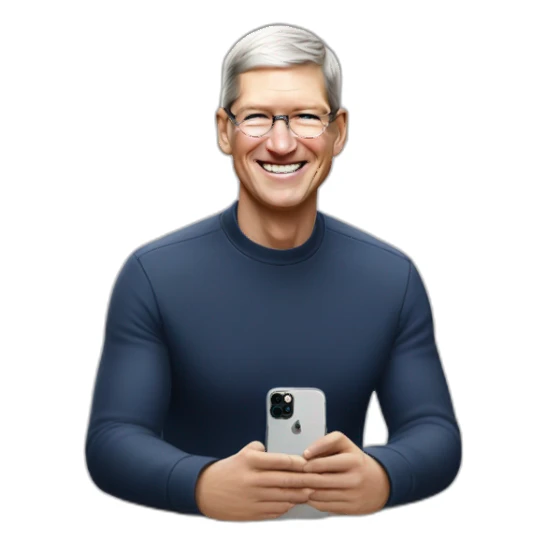 Happy Tim Cook with iPhone 15 Pro Max sticker