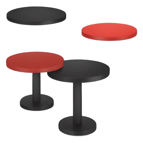 2 tables, 1 black and another red sticker