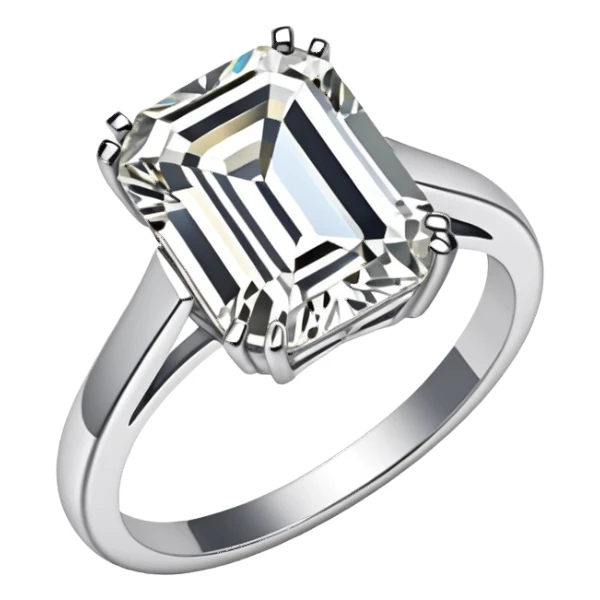 Emerald cut single diamond ring with thin silver band sticker