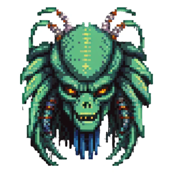 Predator alien with mandibles and dreadlocks sticker