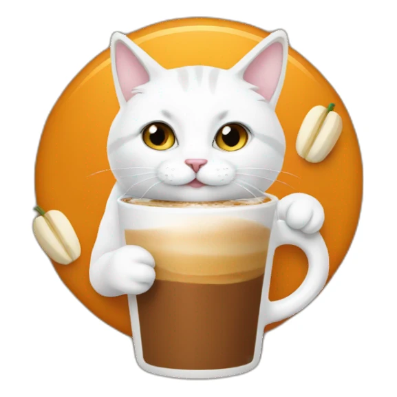 white cat drinking pumpkin spice latte sticker