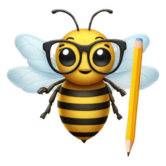 bee with glasses and pencil sticker