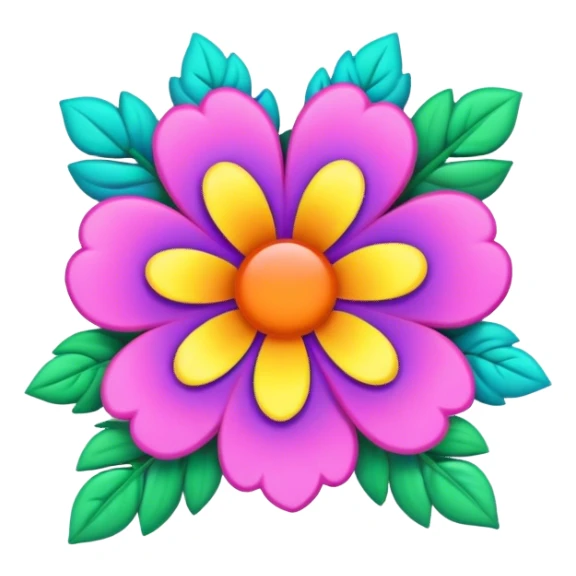 3D, psychedelic colored hippie style right side corner flower border sticker