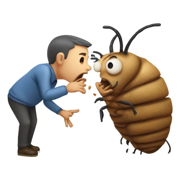 Angry smooching people with a fat termite sticker