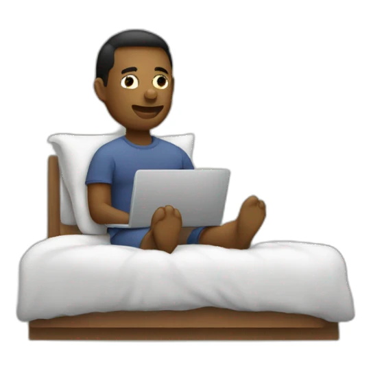 working in bed with laptop sticker