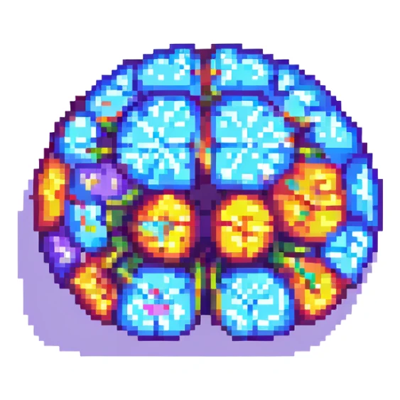 искусственный интеллект, пиксель-арт, ретро стиль, яркие цвета, цифровой мозг sticker