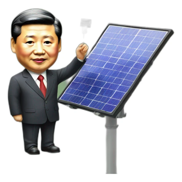 Xi Jinping holds a solar panel sticker