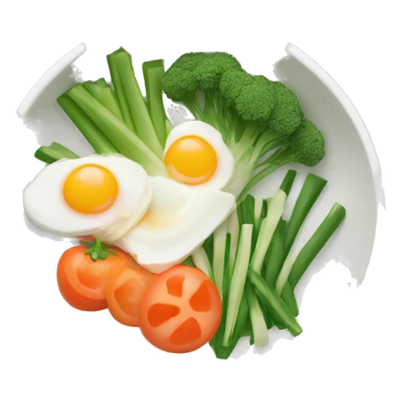 Bowl with sliced vegetables and egg sticker