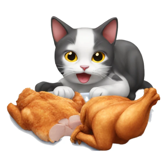 Cat eating chicken  sticker