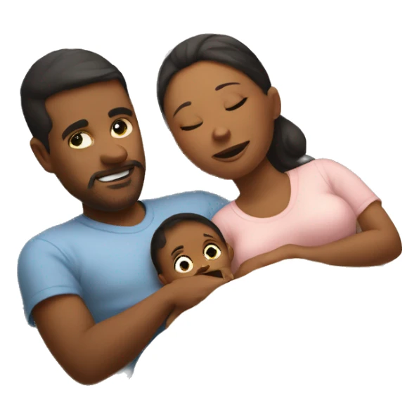 baby lying in bed with mom and dad sticker