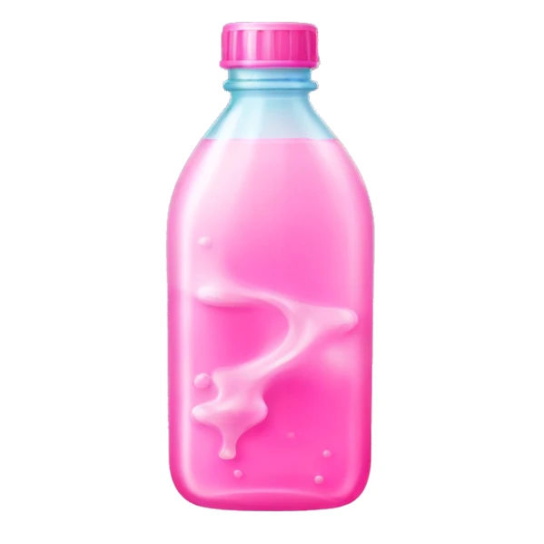 plastic bottle with crystaline pink liquid sticker