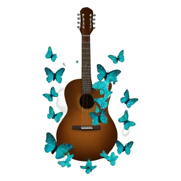 brown guitar with teal butterflies sticker