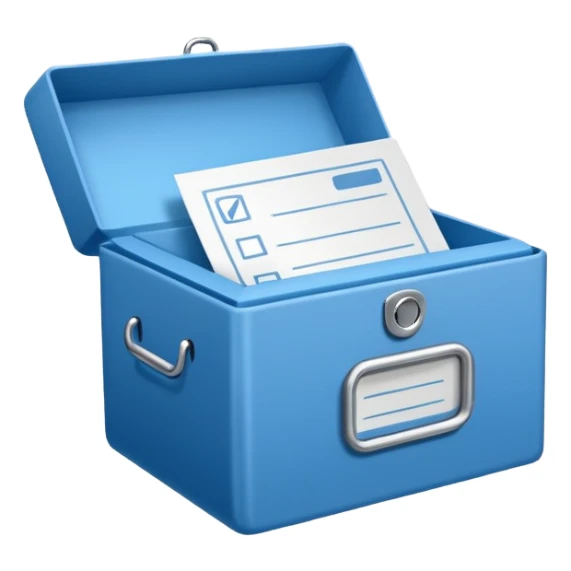 A paper blue box with a check in side sticker