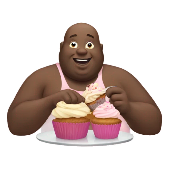 Black fat bald guy eating cupcakes  sticker