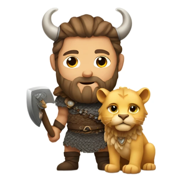 Viking holding a lion cub sticker