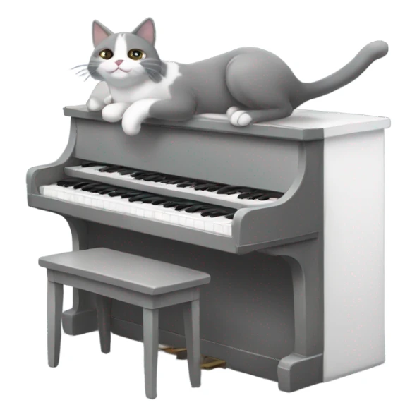 Gray and white cat playing piano sticker