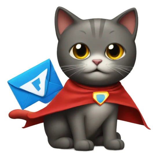 cat wearing a superhero cape with a mail logo  sticker