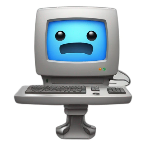 Anthropomorphic computer with a face, arms and legs doing something random sticker