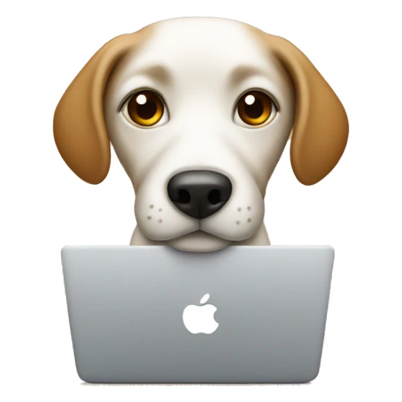 Iphone dog emoji using open laptop famil sticker